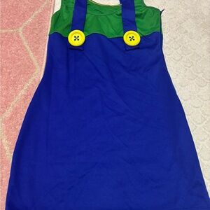 Blue and Green Dress with Button Accents